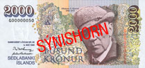 Front 2.000 Kronen - Quelle: Zentralbank von Island (26.09.2010)